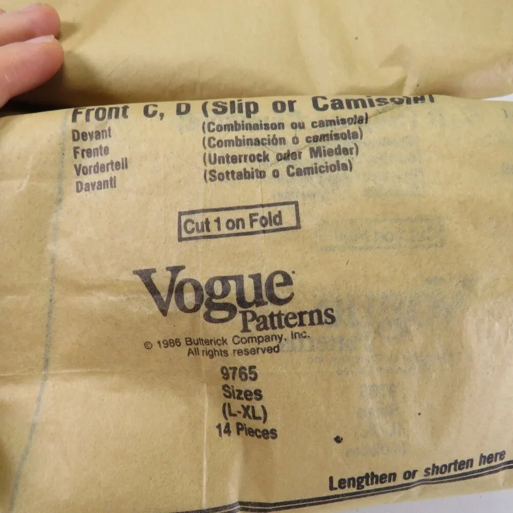 Vogue 9765  Sewing Pattern Undergarments Slip, Teddy, Camisole, Slip, Panties